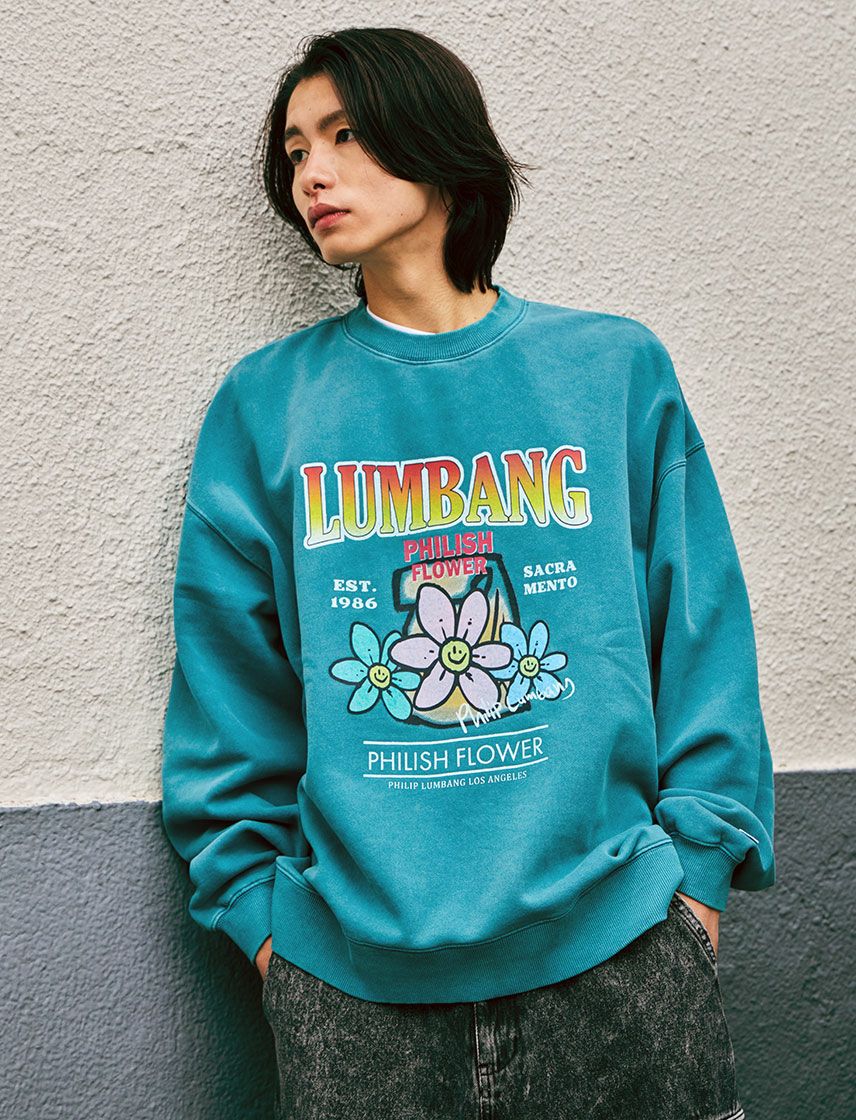 Philip Lumbang】3Flowers ピグメント 裏起毛 BIG トレーナー