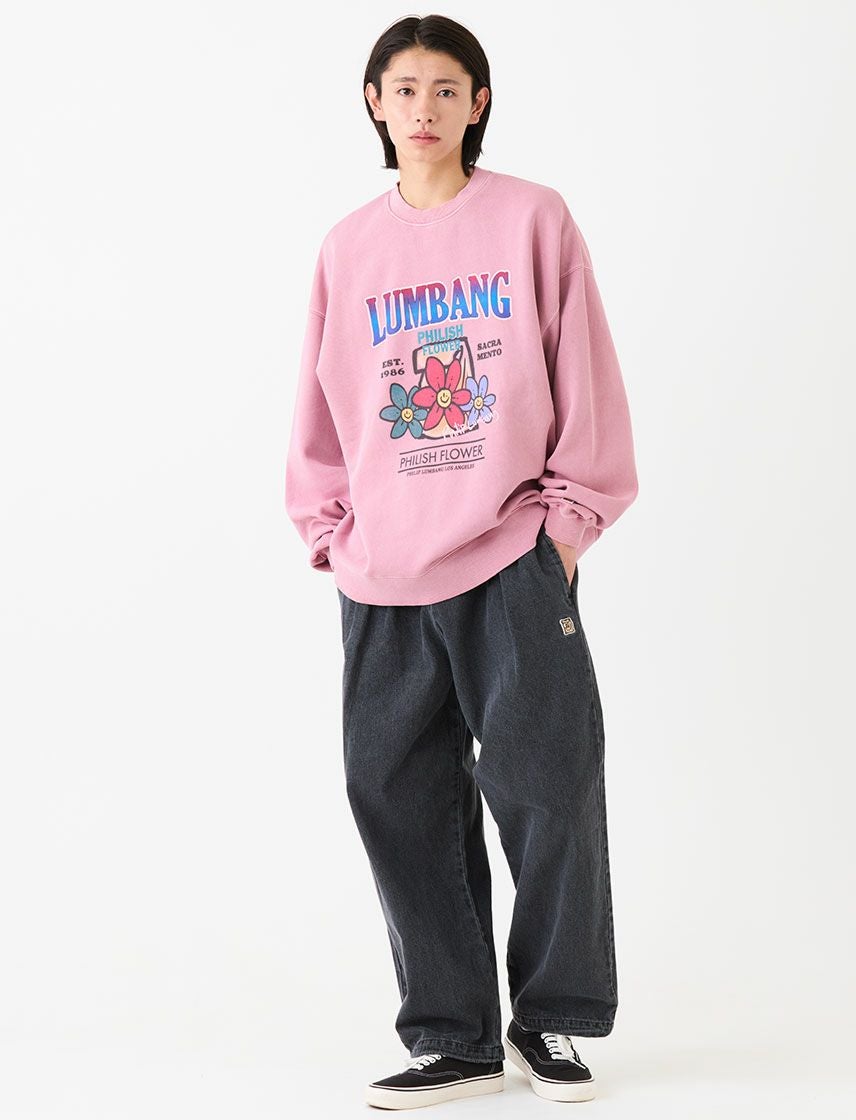 Philip Lumbang】3Flowers ピグメント 裏起毛 BIG トレーナー