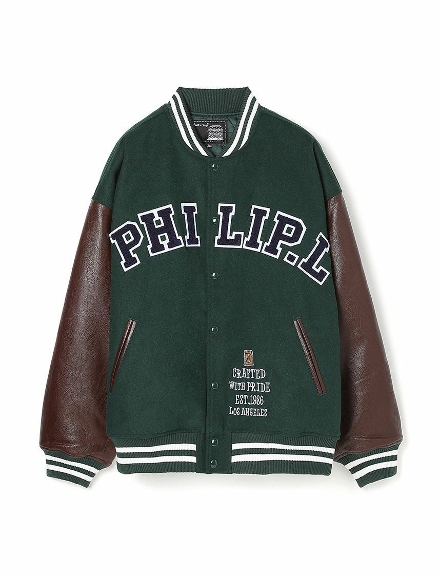 【CHILLIN'】LIVE2 CHILL スタジアムジャケット　グリーン New York Chillin Varsity Bomber Jacket - Green/combo | Fashion Nova